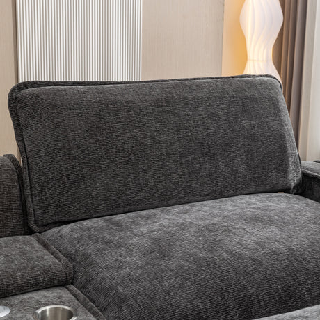 Modern Chenille Upholstered Sectional Sofa with Ottomans, USB Ports, Cup Holders, and Storage in Grey - sold by Home Elegance USA