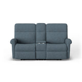 Davis Transitional Fabric Power Reclining Loveseat With Console & Power Headrests | Flexsteel