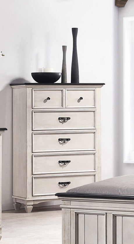 Beautiful Farmhouse Two-Tone Finish 1Pc Chest Storage Drawers Bedroom Furniture Black Nickel Hardware