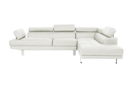 White Color Sectional Living Room Furniture Faux Leather Adjustable Headrest Right Facing Chaise & Left Facing Sofa - sold by Home Elegance USA
