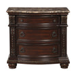 Dark Cherry Finish with Gold Tipping European Design 1pc Nightstand with Genuine Marble Top Traditional Bedroom Furniture 3-Drawers