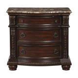 Dark Cherry Finish with Gold Tipping European Design 1pc Nightstand with Genuine Marble Top Traditional Bedroom Furniture 3-Drawers