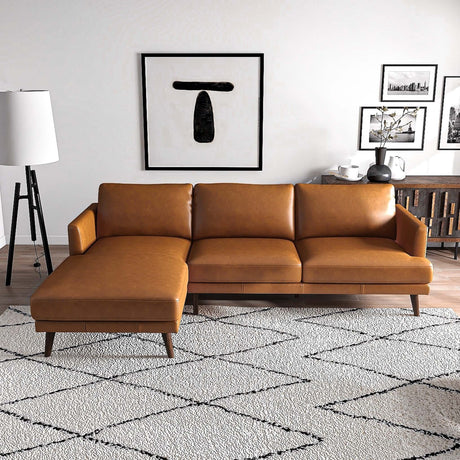 Lore  L-Shaped Genuine Leather Sectional In Tan Left Facing - sold by Home Elegance USA