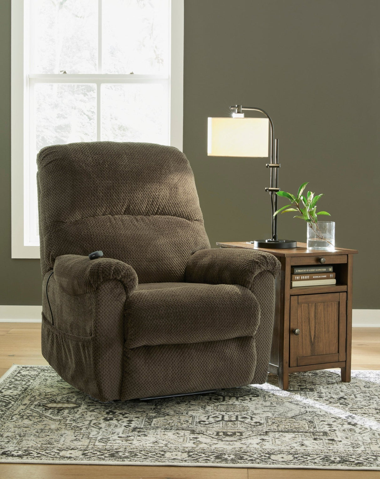 Ashley Chocolate Shadowboxer Power Lift Recliner - Chenille | Home Elegance USA