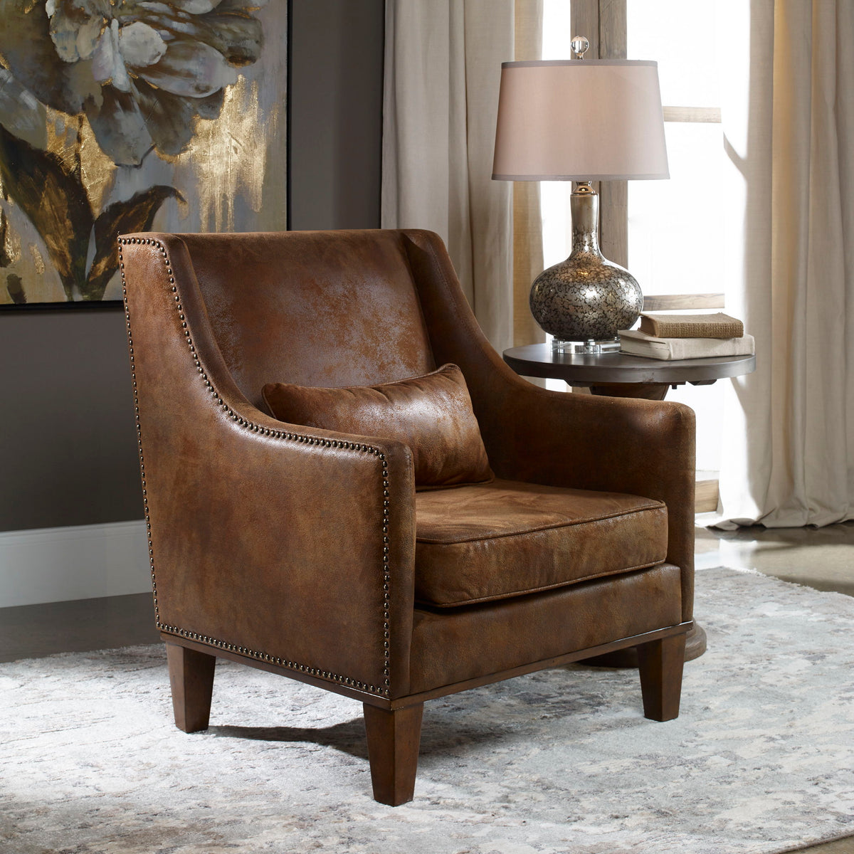 Clay Leather Armchair - Dark Brown by Uttermost - View 2