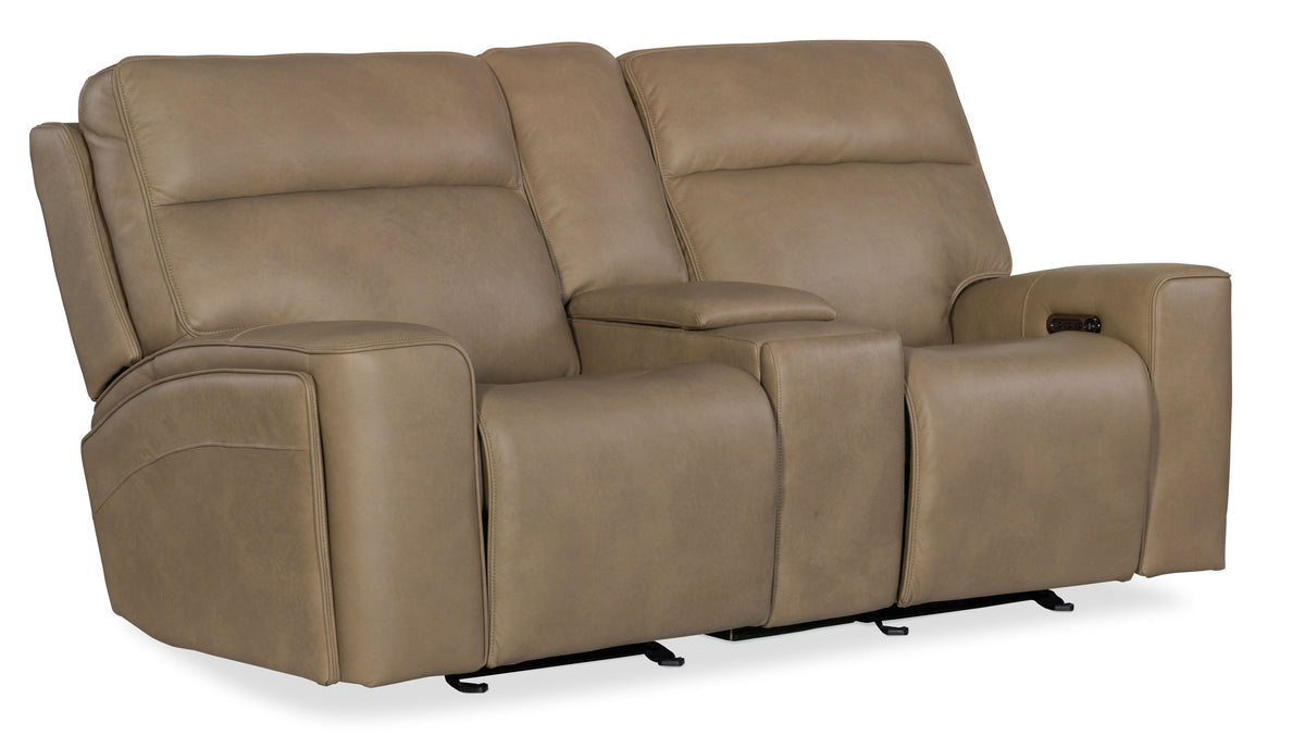 Riverton Power Gliding Console Loveseat With Power Headrest/Lumbar - Light Brown by Hooker Furniture - View 2
