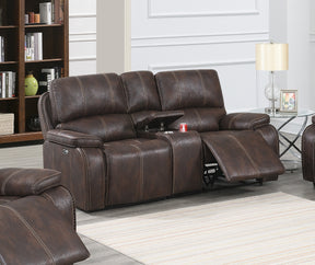Modern Style 1pc Power Reclining Loveseat Cup Holder Built In USB Port Leather Upholstered Chocolate Finish Primary Living Room Furniture