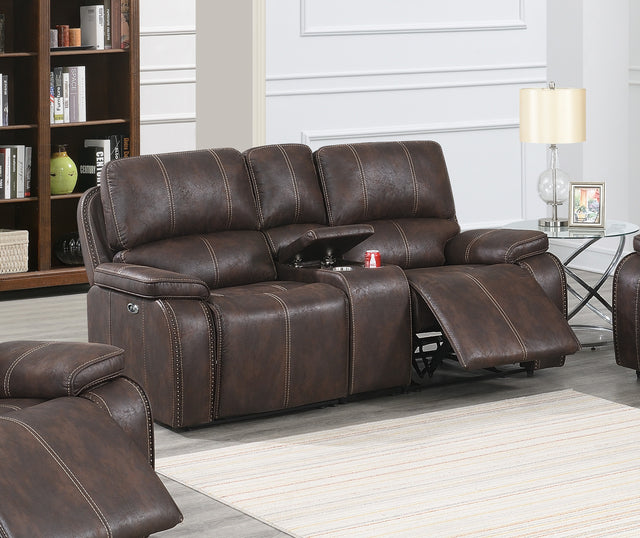 Modern Style 1pc Power Reclining Loveseat Cup Holder Built In USB Port Leather Upholstered Chocolate Finish Primary Living Room Furniture