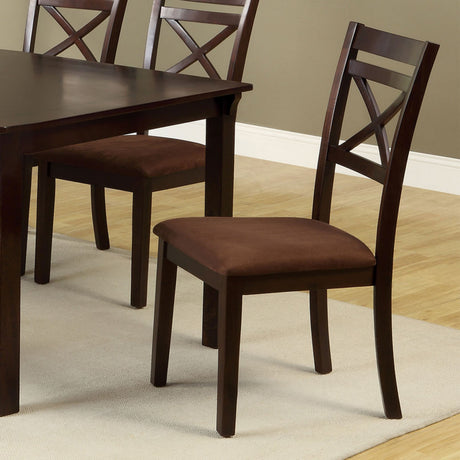Transitional Style 7pc Dining Table Set 1x Table 6x Chair Microfiber Padded Seat Cross Back Seat Espresso Finish - sold by Home Elegance USA