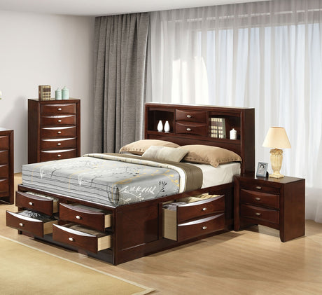 Contemporary Queen Size Bed 2x Nightstands Headboard Bookcase Cherry Color 3pc Set Bedroom Furniture - sold by Home Elegance USA