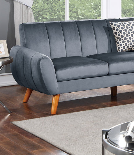 Contemporary 2-Pcs Sectional Set Living Room Furniture Dark Gray Velvet Couch Left Facing Sofa, Right Facing Loveseat Wedge Plush Cushion - sold by Home Elegance USA