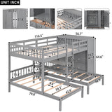 Full-Over-Twin-Twin Bunk Bed with Shelves, Wardrobe and Mirror, Gray - Home Elegance USA