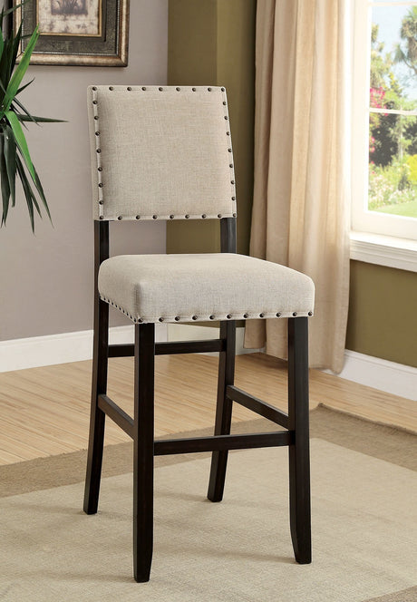 Antique Black Wooden 5pc Counter Height Dining Bar Set Table And 4x Chairs Ivory Linen Like Fabric Cushions Nailhead Trim Bar Chairs - sold by Home Elegance USA