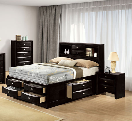 Contemporary Full Size Bed 2x Nightstands Headboard Bookcase Black Color 3pc Set Bedroom Furniture - sold by Home Elegance USA