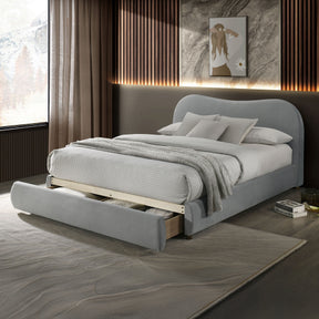 Light Gray Velvet Upholstered 1pc Queen Size Bed Curved Design Headboard Storage FB Bedroom Furniture Bedframe