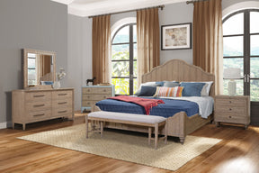 King 338-110 Panel Bedroom Set With 3 Drawer Nightstand, Casual Dresser, Cane Mirror, 3 Drawer Cane Front Chest and Bench