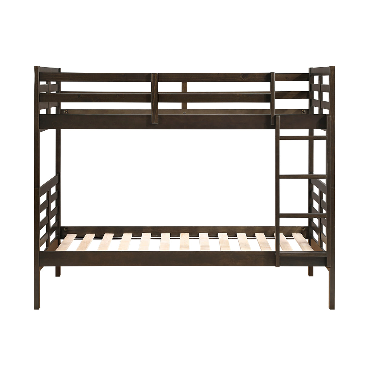 Twin over Twin Bunk Bed 1pc Classic Dark Brown Finish Youth Bedroom Furniture Durable Wood - sold by Home Elegance USA