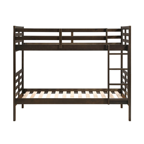 Twin over Twin Bunk Bed 1pc Classic Dark Brown Finish Youth Bedroom Furniture Durable Wood - sold by Home Elegance USA