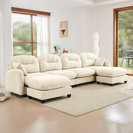Modular Sectional U Shaped Couch With Ottoman,Soft Chenille Fabric  Tufted Cushion Backrest Design,High-Density Foam Ergonomic design,Elegant Armrests,Easy Install Fits Bedrooms Living Rooms,Beige - sold by Home Elegance USA