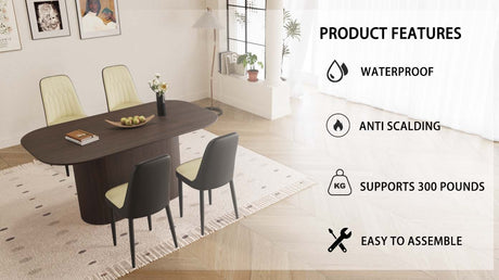 63 'medieval modern brown style MDF dining table and PU dining chair set 4. Assemble Desktop and black metal leg dining chair set, suitable for home&kitchen - sold by Home Elegance USA