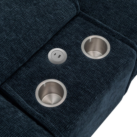 Contemporary Chenille Upholstered Sectional Sofa with Ottomans, USB Ports, Cup Holders & Storage, Blue - sold by Home Elegance USA