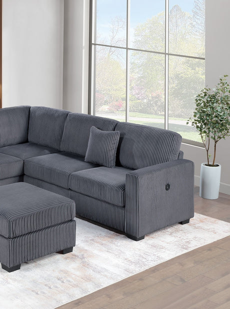 Living Room Corduroy Upholstered Dark Gray 4pc Sectional Set RAF/LAF One-Arm Loveseat W/USB, Corner Wedge, Cocktail Ottoman Cushion Couch - sold by Home Elegance USA