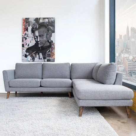 Benson Mid-Century Modern Grey Fabric Sectional Sofa with Right Facing Chaise and Solid Wood Frame - sold by Home Elegance USA
