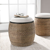 Island Straw Accent Stool White & Light Brown - White / Light Brown by Uttermost - View 4