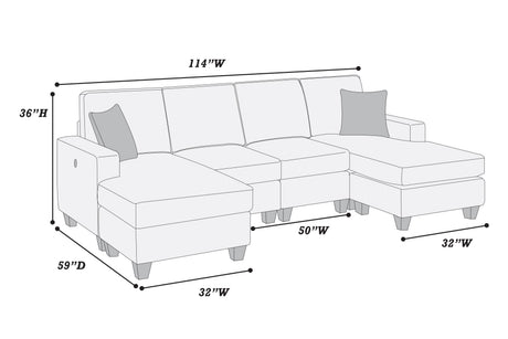 3pc Sectional Set Dark Blue Finish Right Arm And Left Arm Chaise USB Port Armless Loveseat Plastic Legs Matching Two Pillows Primary Living Room - sold by Home Elegance USA