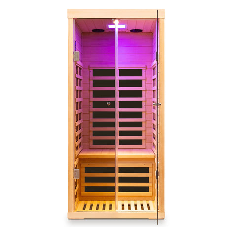 Luxury One-Person Hemlock Low-EMF Far Infrared Sauna with Double Glass Doors - sold by Home Elegance USA