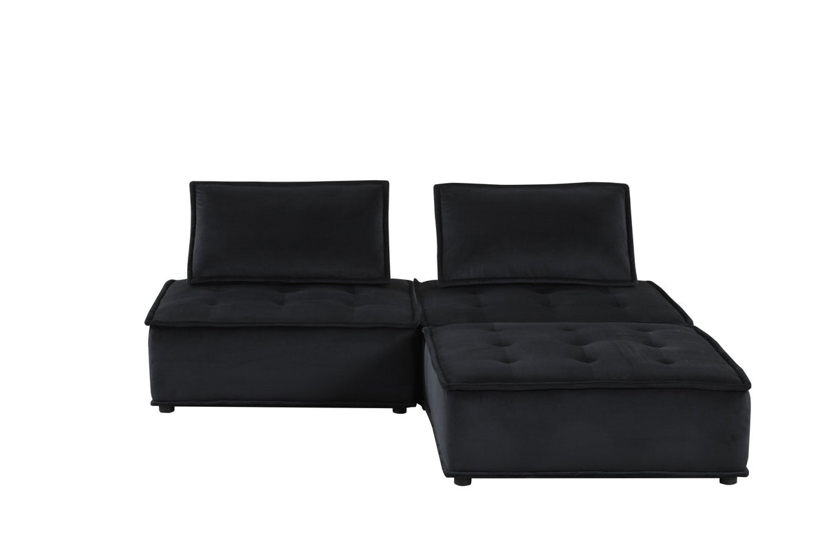 Anna Black Velvet 3 Pc Sectional Sofa Ottoman - B061S00694 - Home Elegance USA - 2