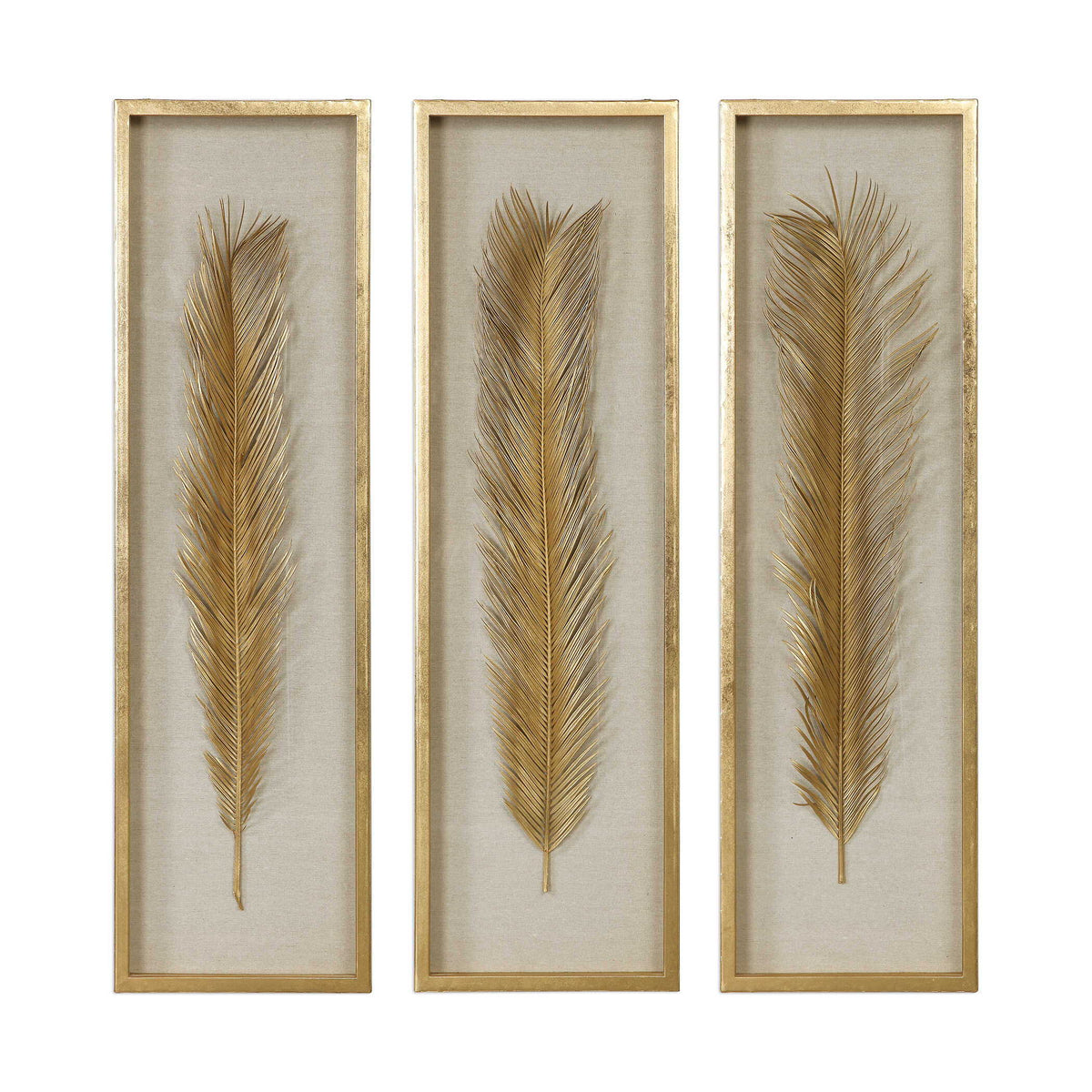 Palma Leaf Shadow Box (Set of 3) - Gold / White by Uttermost - View 1