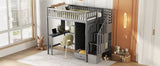 Twin size Loft Bed with Bookshelf,Drawers,Desk,and Wardrobe-Gray - Home Elegance USA