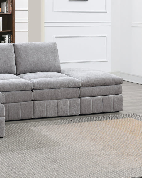 Contemporary 5pc Set Modular Sectional Set 1x One Arm Chair / Wedge 2x Armless Chair 2x Ottoman Granite Color Morgan Fabric Plush Living Room Furniture - sold by Home Elegance USA