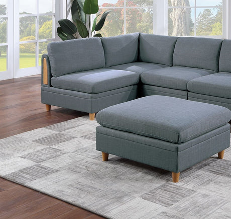 Contemporary Living Room Furniture 6pc Modular Corner Sectional Set Steel Dorris Fabric Couch 2x Wedges 3x Armless Chair And 1x Ottoman - sold by Home Elegance USA