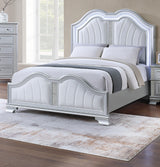 Contemporary Elegant Look Unique Design Eastern King Size Bed Silver Finish Built In USB 1pc Bedroom Bed