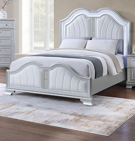 Contemporary Elegant Look Unique Design Eastern King Size Bed Silver Finish Built In USB 1pc Bedroom Bed