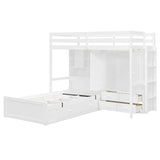 Twin Bunk Bed with Drawers, Wardrobe, Storage Shelves and Hydraulic Bed,White - sold by Home Elegance USA