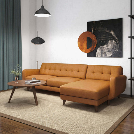 Allison Right-Facing Tan Leather Sectional Sofa Mid-Century Modern Style 113 x 59 x 32 Inches - sold by Home Elegance USA