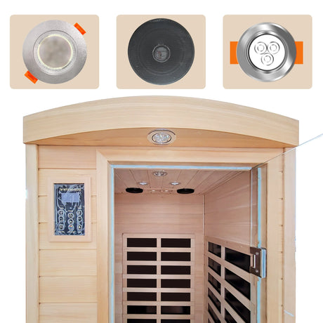 Low EMF Hemlock Far-Infrared Indoor Sauna with Heating Panels – One Person - sold by Home Elegance USA