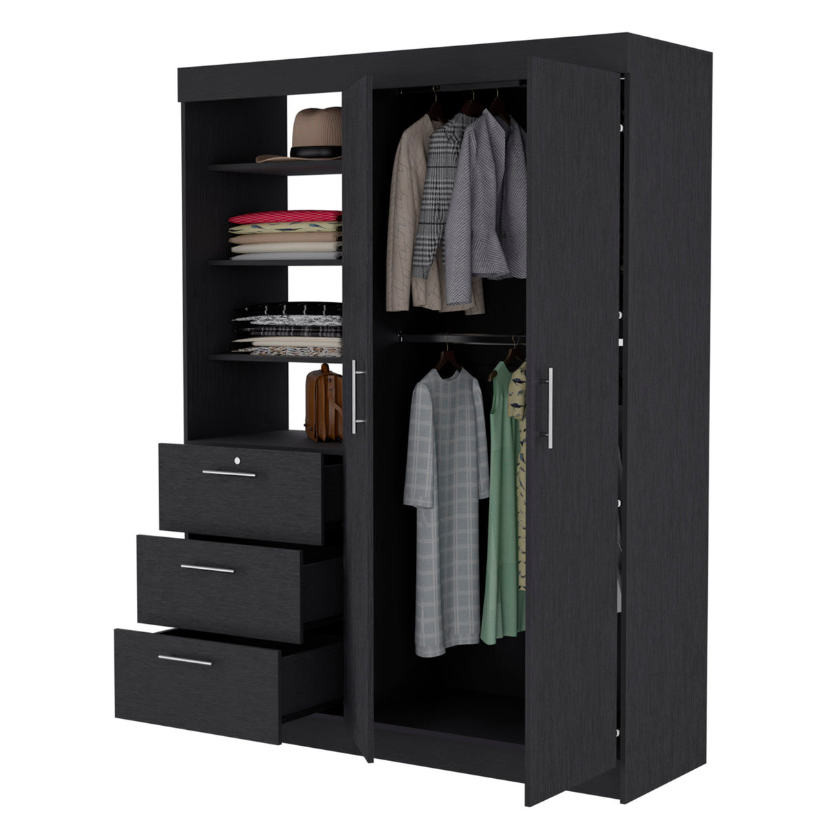 Tempe 3 Drawers Armoire, 3-Tier Shelf, 2-Door - sold by Home Elegance USA