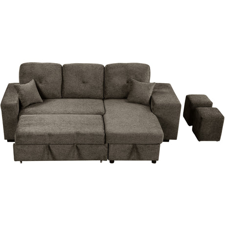 Reversible Sleeper Sectional Sofa Bed with Side Shelf and 2 Stools, Pull-Out L-Shaped Sofa Bed, Corner Sofa-Bed with Storage Chaise, Knox Charcoal Velvet - sold by Home Elegance USA