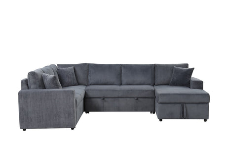 Rinaldo 123'W Gray Corduroy Sleeper Sectional Sofa with Right-Facing Storage Chaise and Throw Pillows - sold by Home Elegance USA