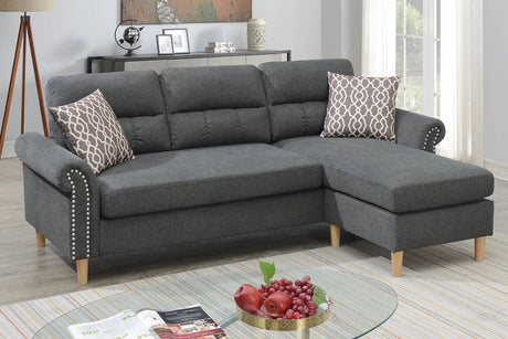 Slate Color Polyfiber Reversible Sectional Sofa Set Chaise Pillows Plush Cushion Couch Nailheads - sold by Home Elegance USA