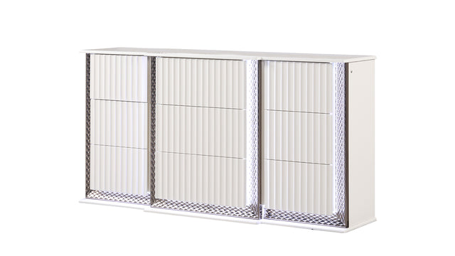 Fabio Contemporary Style 6-Drawer Dresser Made with Diamond-Patterned Side Accents with LED Lighting and Wood in White Finish(INCLUDES DRESSER ONLY)  same as B009P309318 (CA inventory)