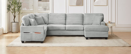 Modern U-shaped Sectional Sofa with Movable Ottoman and Side Storage Pockets, Grey Corduroy, 125.2' - sold by Home Elegance USA