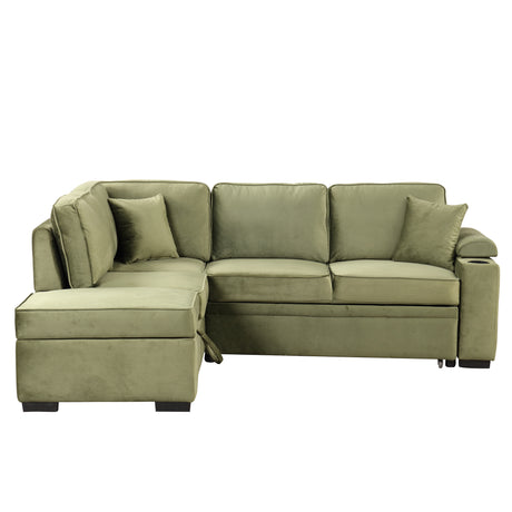 Green Velvet Sleeper Sofa Bed with Storage Ottoman, L Shape Pull Out Couch for Living Room and Bedroom - sold by Home Elegance USA