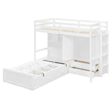Twin Bunk Bed with Drawers, Wardrobe, Storage Shelves and Hydraulic Bed,White - sold by Home Elegance USA