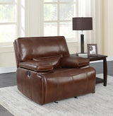 Modern Saddle Brown Top Grain Leather Match Power Glider Recliner Coaster 610413P Southwick - Home Elegance USA