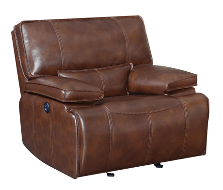 Modern Saddle Brown Top Grain Leather Match Power Glider Recliner Coaster 610413P Southwick - Home Elegance USA